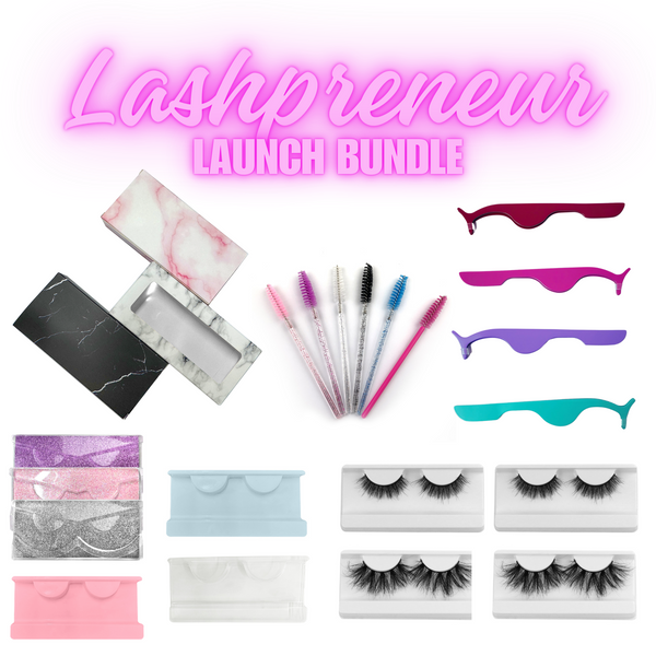 Lashpreneur Launch Kit - Strip lash resale bundle includes spoolies box clamshell eyelash tray, applicators and 10 pairs of lashes. You can also use this to test all lashes we have so that you can see them in person