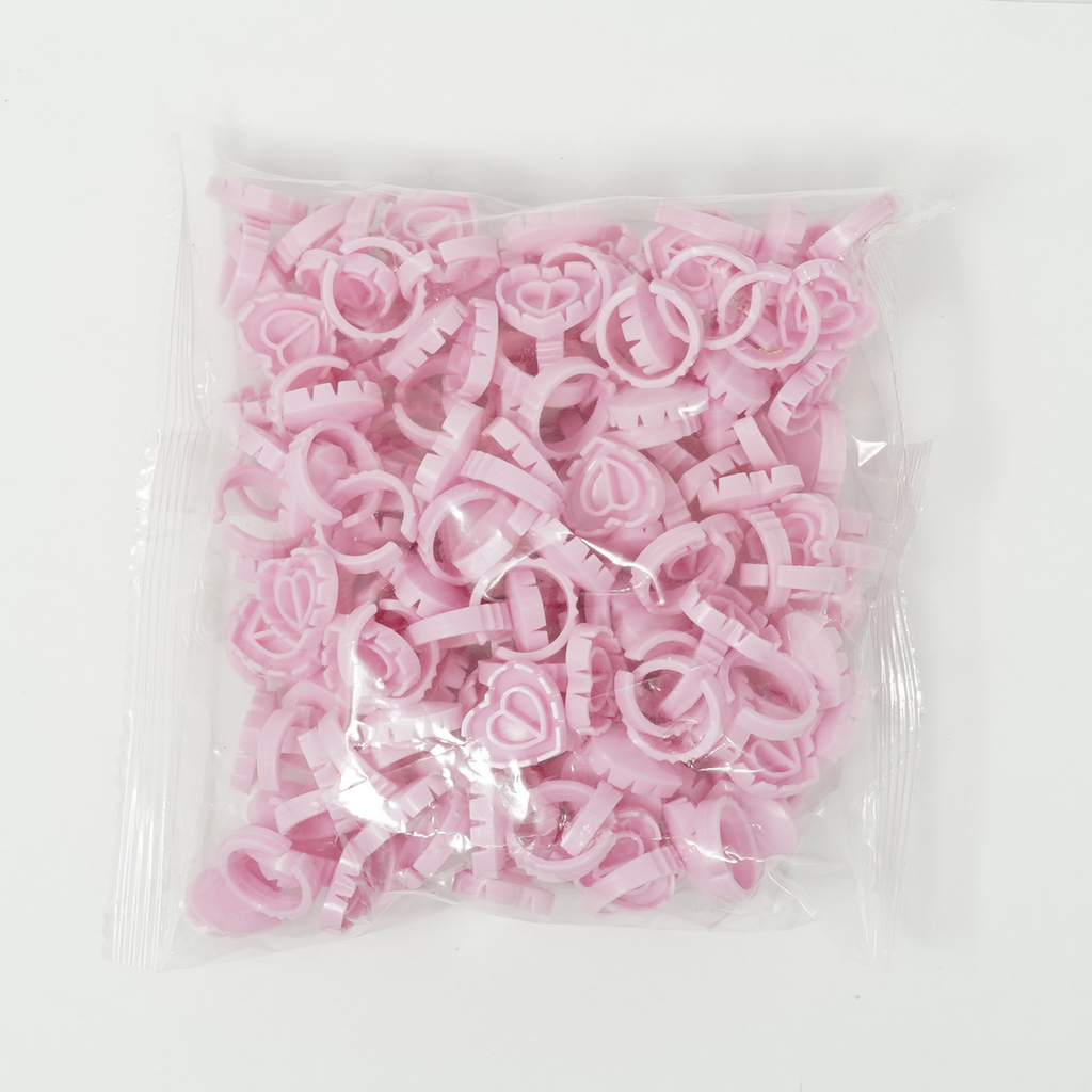 Glue rings pink 100 pack makeup rings Anillos de pegamento rosa paquete de 100 anillos de maquillaje Wholesale lash vendor and manufacturer