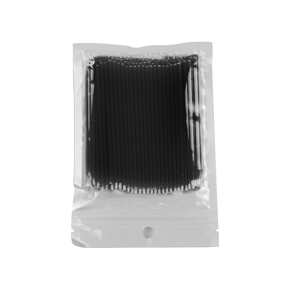 100 pack lash microfiber swabs black  Paquete de 100 hisopos de microfibra para pestañas, color negro.